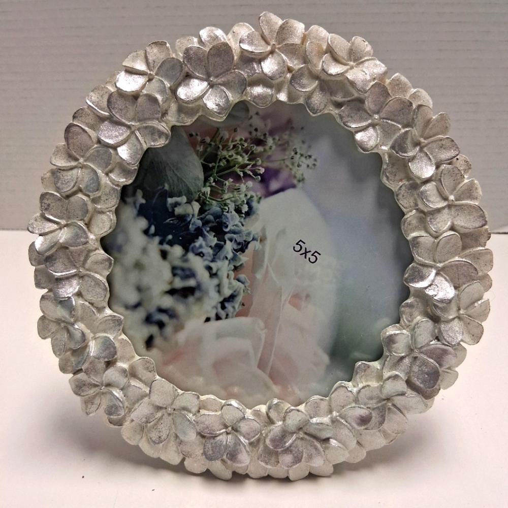 Floral Silver 5x5 Picture Frame